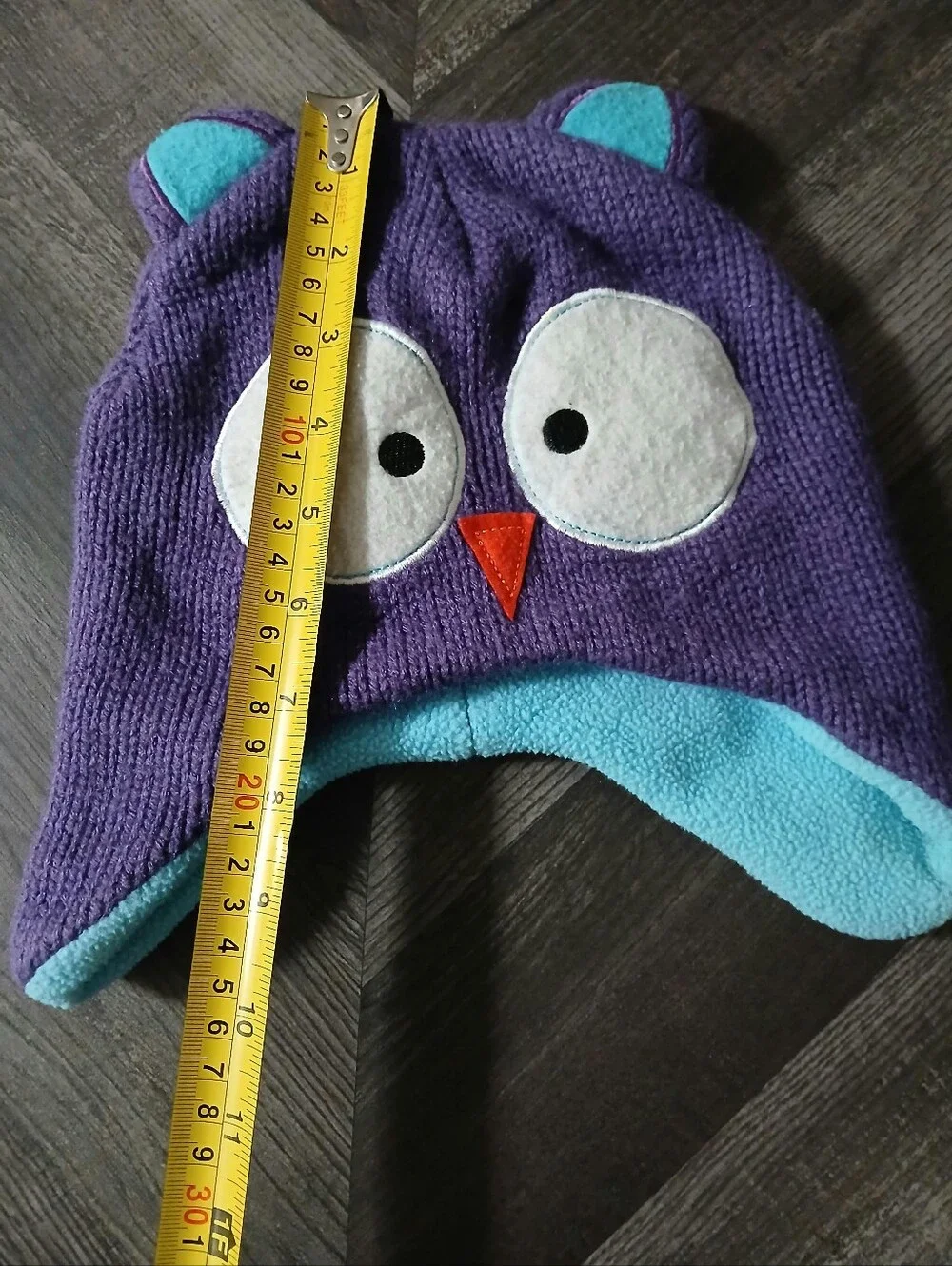 Kids Purple Owl Knit Earflap Hat with Blue Lining